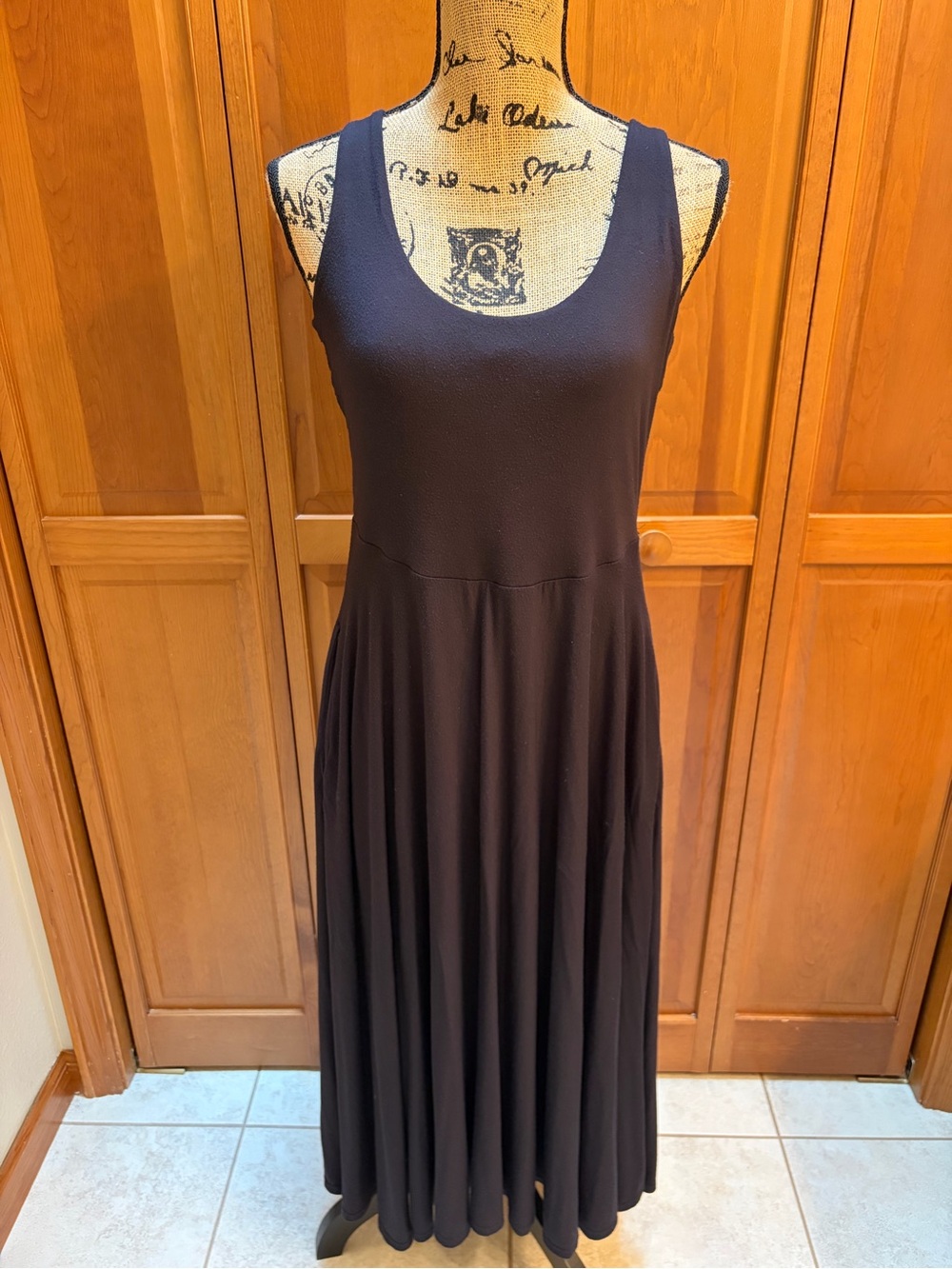 Athleta Black Scoop Neck Midi Dress in buttery soft stretch knit jersey